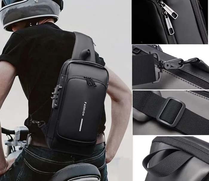 Sac à bandoulière de sport,YSTP sac de poitrine étanche, sac à bandoulière d'extérieur, sac à dos à bandoulière antivol, noir