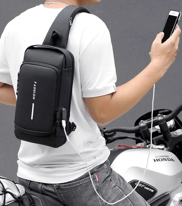 Sac à bandoulière de sport,YSTP sac de poitrine étanche, sac à bandoulière d'extérieur, sac à dos à bandoulière antivol, noir