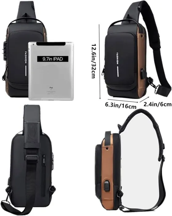 Sac à bandoulière de sport,YSTP sac de poitrine étanche, sac à bandoulière d'extérieur, sac à dos à bandoulière antivol, noir