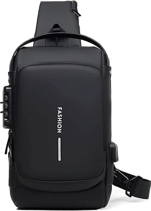 Sac à bandoulière de sport,YSTP sac de poitrine étanche, sac à bandoulière d'extérieur, sac à dos à bandoulière antivol, noir